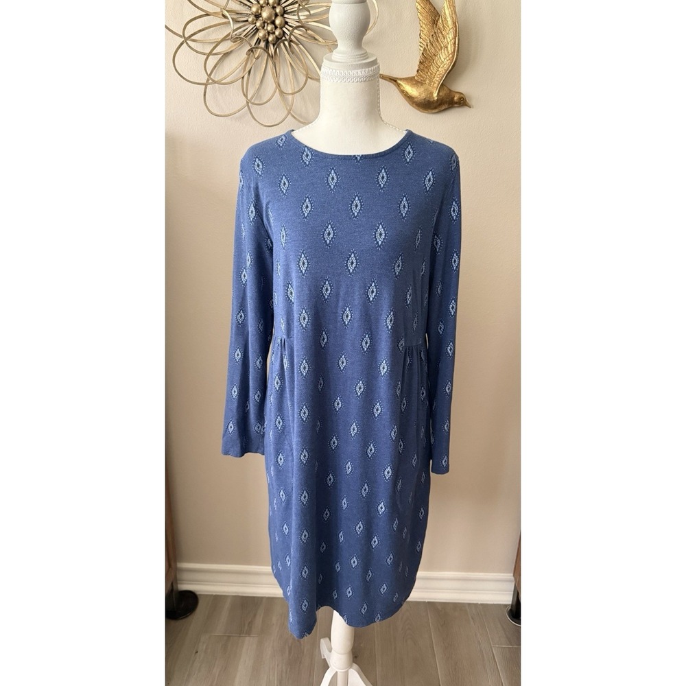 J Jill Pure Jill Dress Medium Blue Medallion Print Tunic Long Sleeve Casual